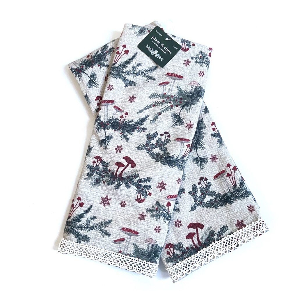 Place and Time Holiday Mushroom Christmas Dish Towels Set of 2